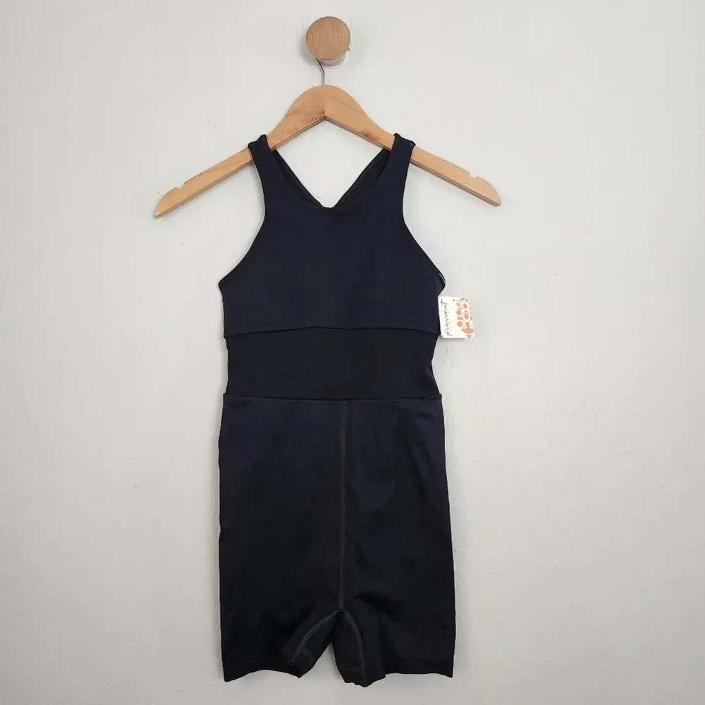 NWT FP Movement Every Single Time Runsie - Black Athletic Workout Romper - XS/S